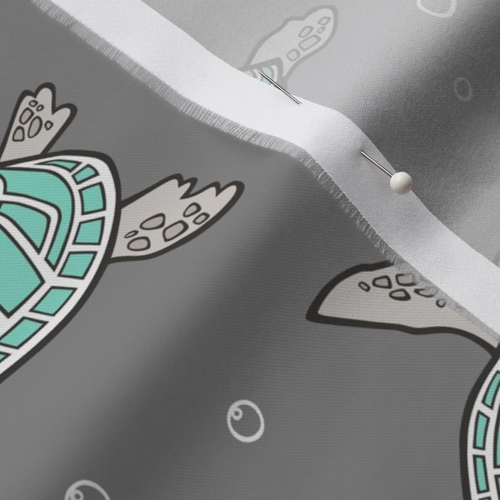 Spoonflower Fabric - Sea Turtles Mint Green Nautical Ocean Grey Turtle Fish Summer Gray Printed on Organic Cotton Sateen Fabric by The Yard - Sewing Quilting Apparel Home Decor