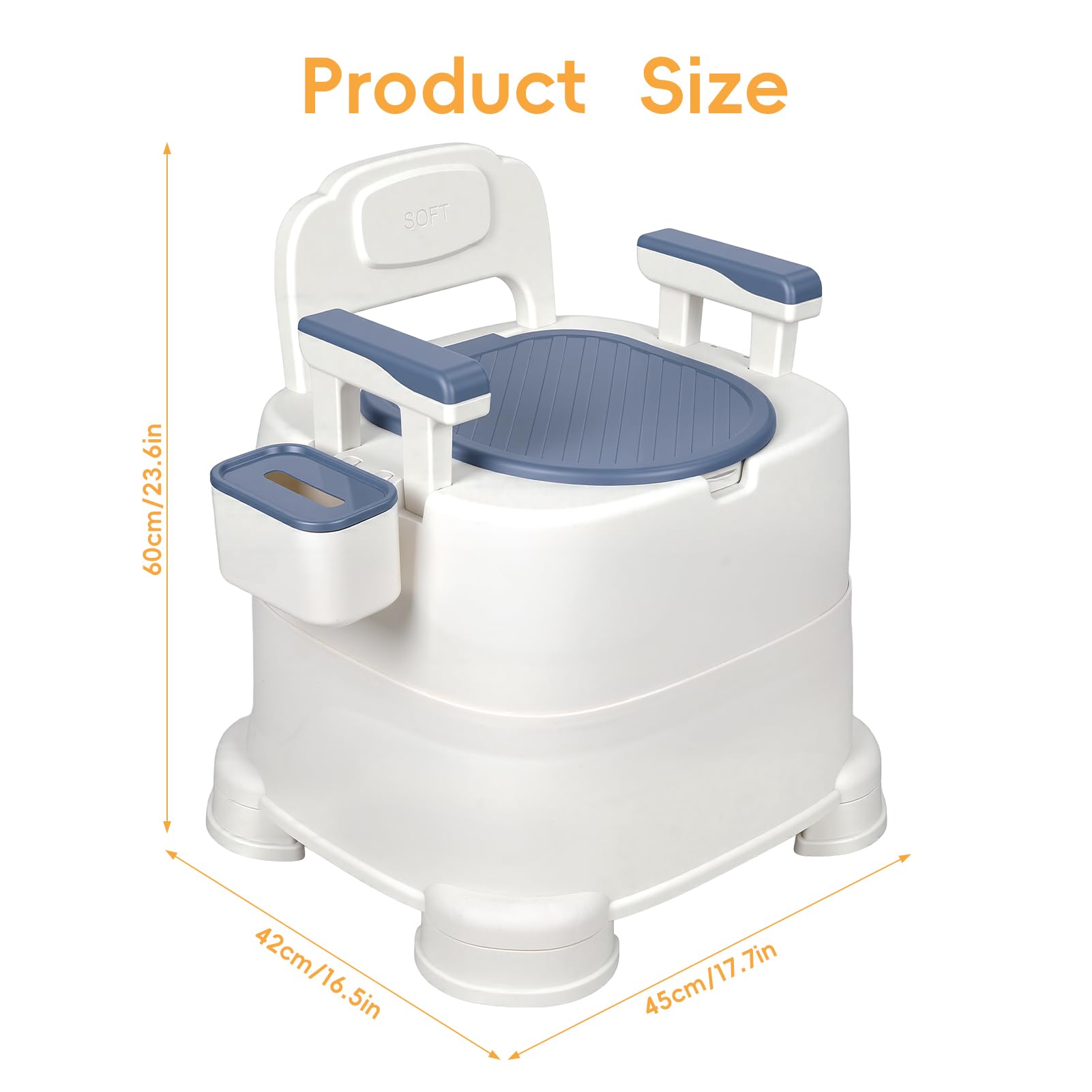 Portable Commode Chair with Removable Armrest, Bucket & Paper Holder