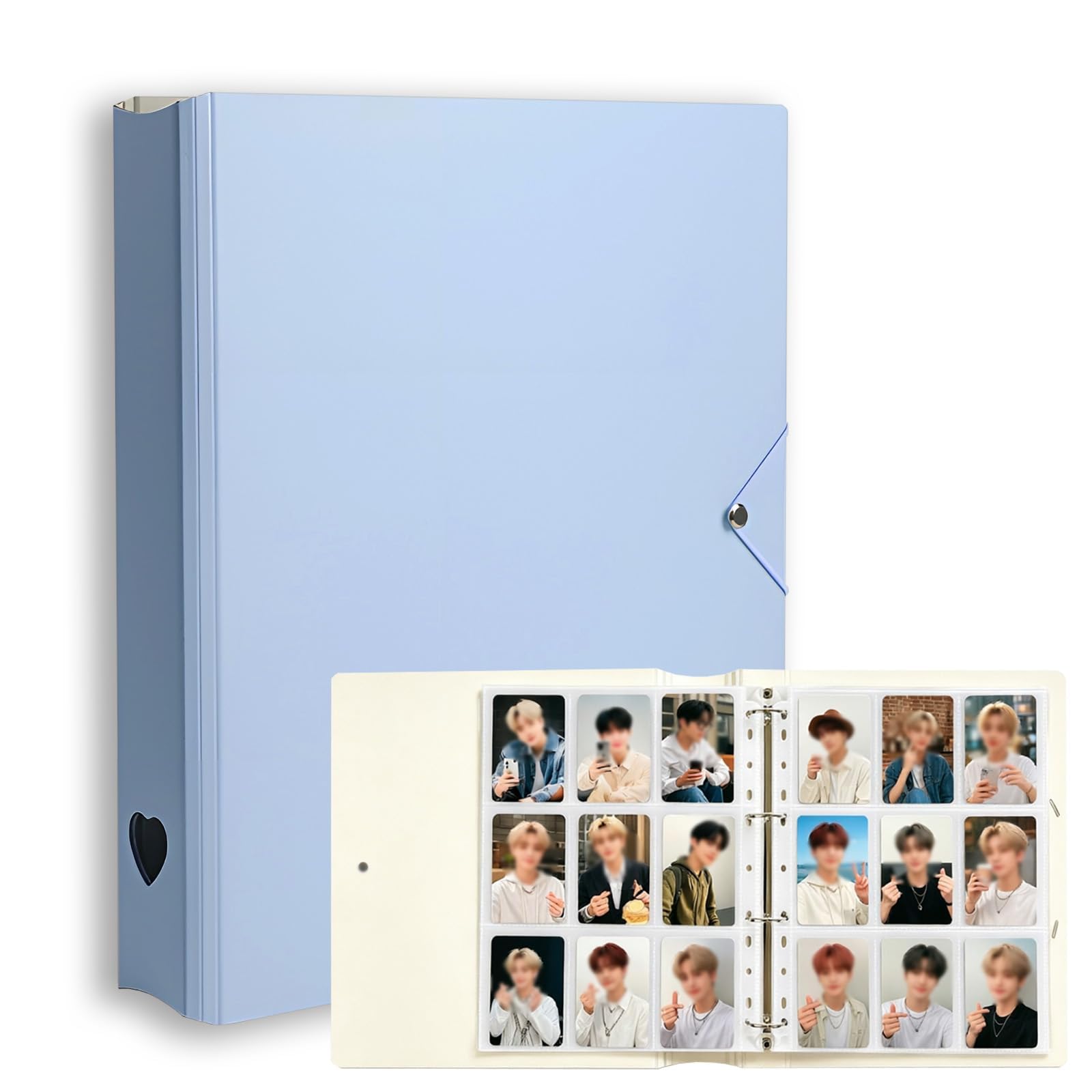 A4 Kpop Photocard Binder, 25 Pages 225 Pockets, 3-Inch Photo Card Holder Album for Fujifilm Instax Mini, Polaroid Photos, Standard Trading Cards and ID Cards, Blue