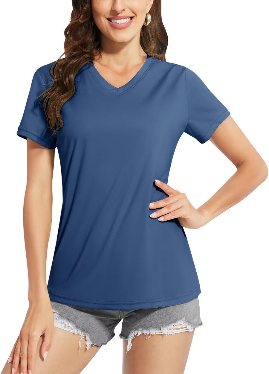 Boladeci Women’s Short Sleeve V Neck Sun Shirts UPF 50 UV Protection Quick Dry Tees Workout Summer Tops