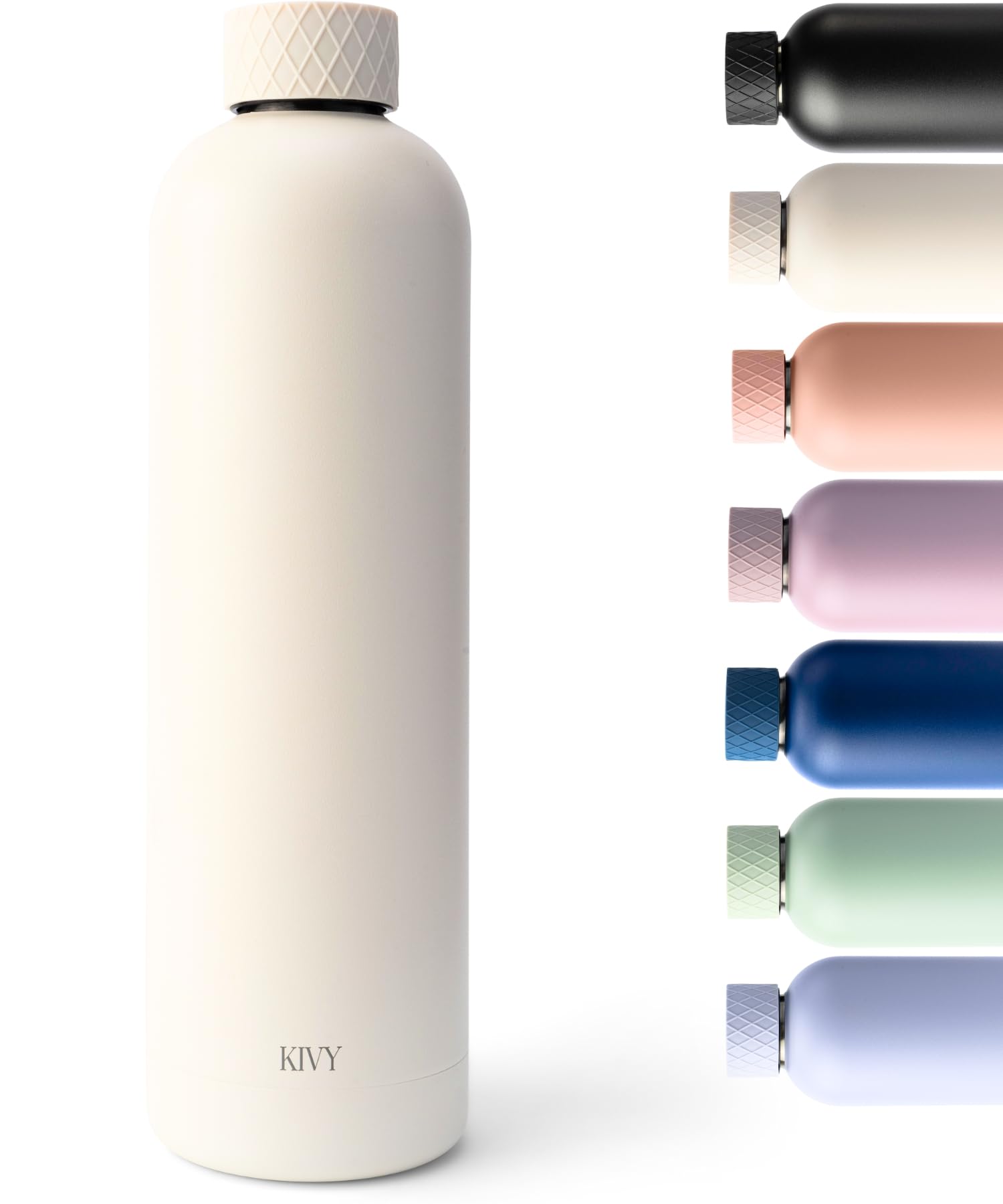 KIVYStainless Steel Insulated Water Bottle 32oz | Leak Proof BPA-Free Metal Water Bottle - Stainless steel water bottle stainless steel - Slim water bottle no straw - White water bottle screw top