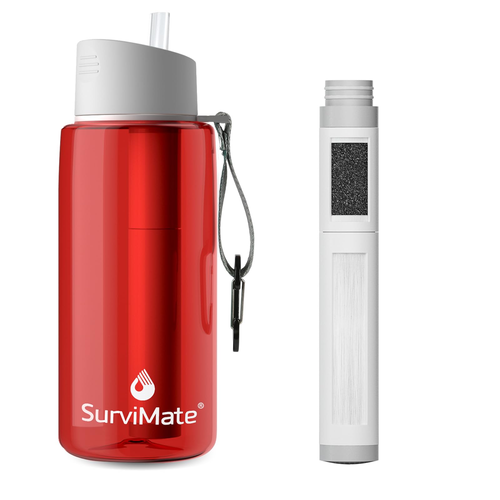 SurviMate 5-stufige 0,01 μm Ultra-Filtrations-gefilterte Wasserflasche, BPA-freies Material, NSF/ANSI 42 & 372 zertifiziert, tragbare Wasserfilterflasche für Survival, Camping, Wandern und Notfall