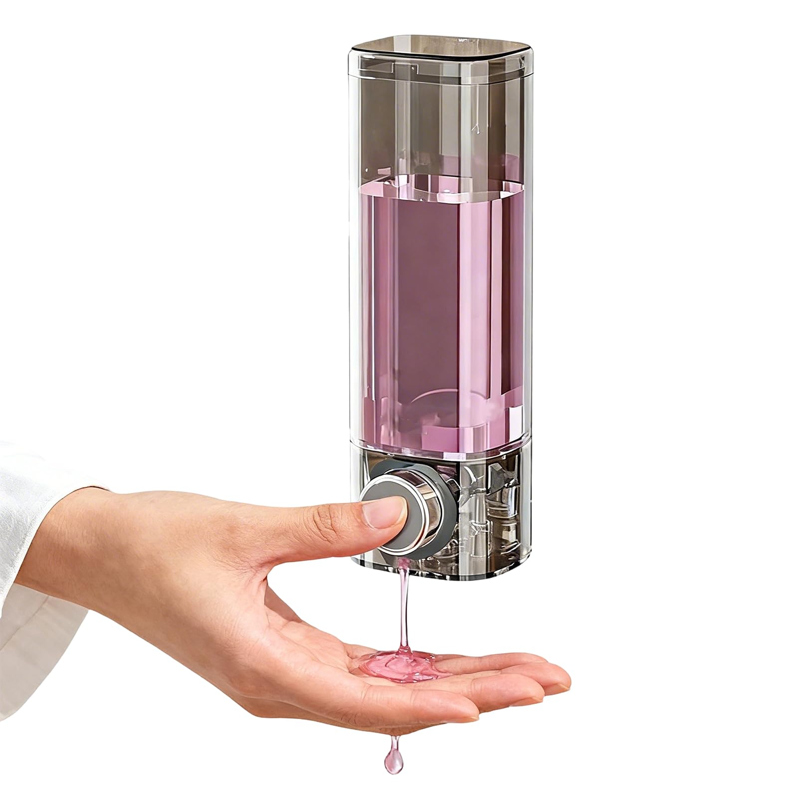450ml Liquid Soap Dispenser Wall Mounted - Self Adhesive Shampoo Conditioner Dispenser No Drill for Shower Bathroom Hospital Hotel Restaurant (450ml-Transparent Gray)