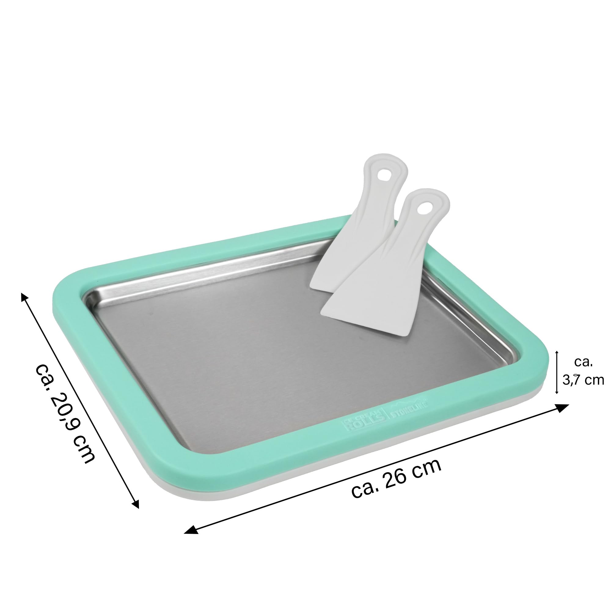 STONELINE by Mr. Ice Cream Rolls ORIGINALE Piastra di Gelato Istantaneo 26x21x3,5 cm con 2 Spatole, Macchina per Gelato Arrotolato