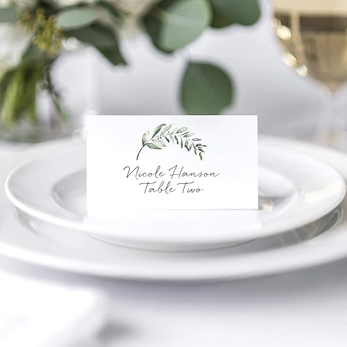 Miniatura 3 de Bliss Collections Tarjetas de lugar verdes para bodas o fiestas, tarjetas de asiento para mesas, puntuadas para plegarse fácilmente, paquete de 50,