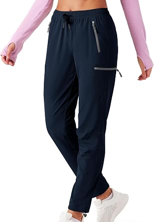 Womens Hiking Pants Outdoor Lightweight Quick Dry Water Resistant UPF 50+ Elastic Waist Cargo Pants Zipper Pockets