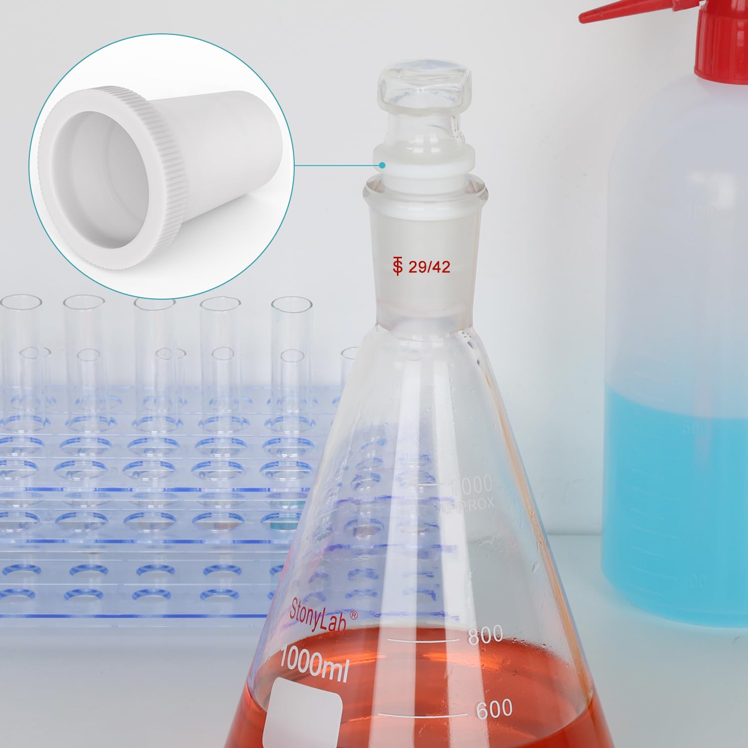 stonylab PTFE Sleeve, 29/42 Wiederverwendbare Gerippte PTFE-Verbindungshülse mit Verstärktem Greifring