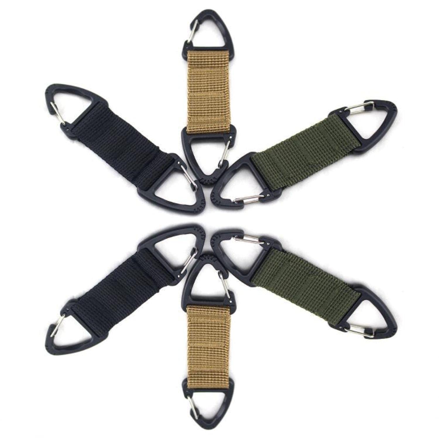 6 Pack Nylon Belt Keychain Ccarabiner Clips,Lanyard Hanger with Chain Hooks,Dual Triangle Carabiner Clips with Spring Gatelock,Three Colors,Use Indoor or Outdoor