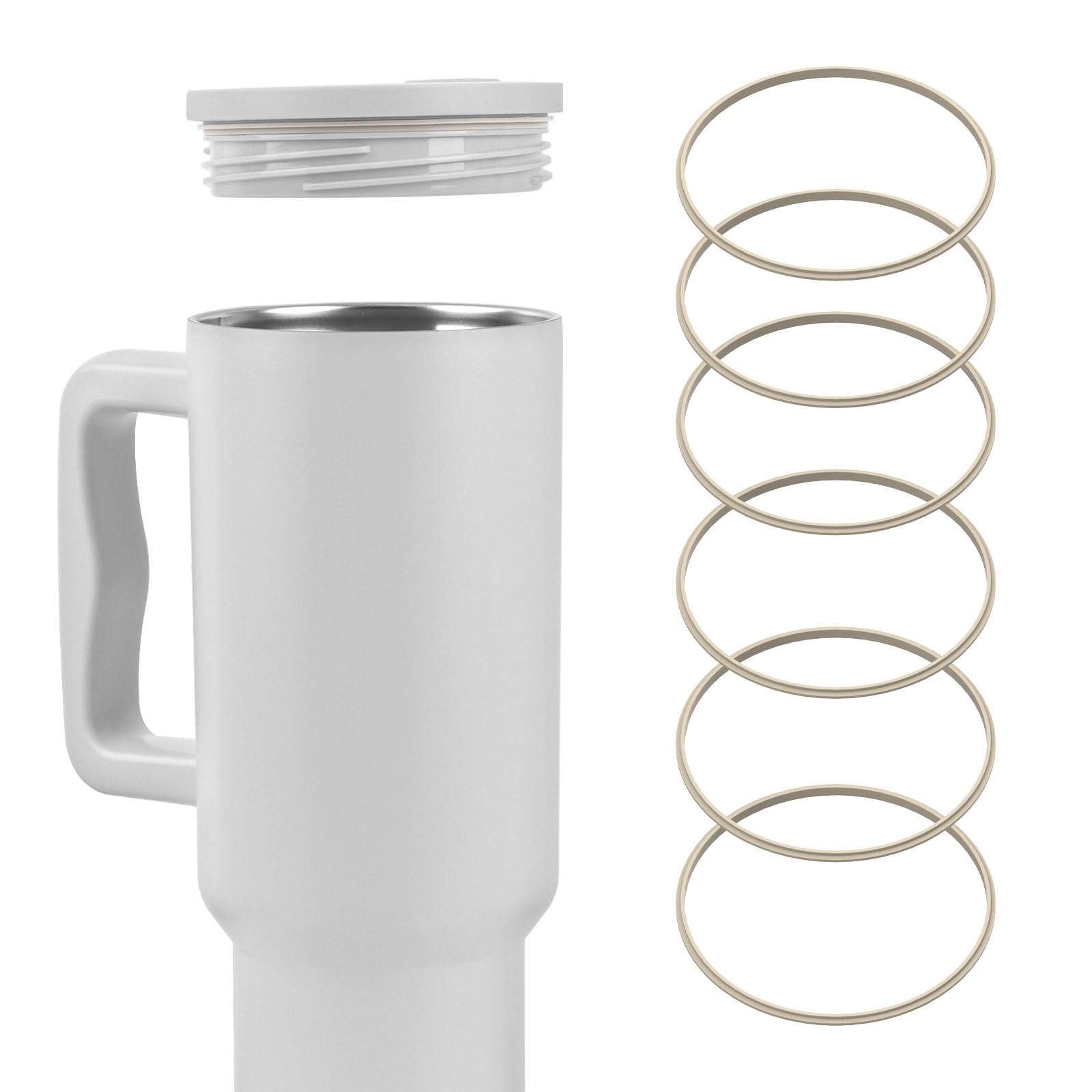 Linkidea 6 Pack Water Bottle Gasket Replacement Compatible with Simple Modern Trek 40oz Tumbler, Silicone O Ring Leak Proof Rubber Seal with Tweezer for Bottle Lid, Apricot