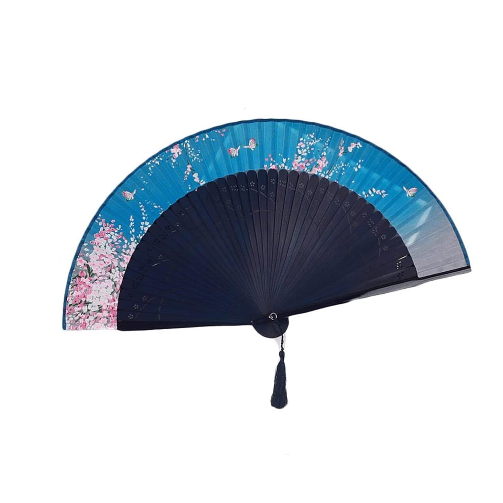 SUNMME Folding Fans Floral Folding Hand Fans Folding Fan 8.2"(21cm) Women Hand Held Silk Folding Fans with for Wall Decoration Gifts Decorative(Color:Roze) (Blauw one size)