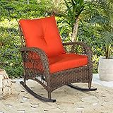 W WARMHOL Outdoor Wicker Oversized Rocking Chair, All Weather- Resistant Patio Rocking Chair for Gar