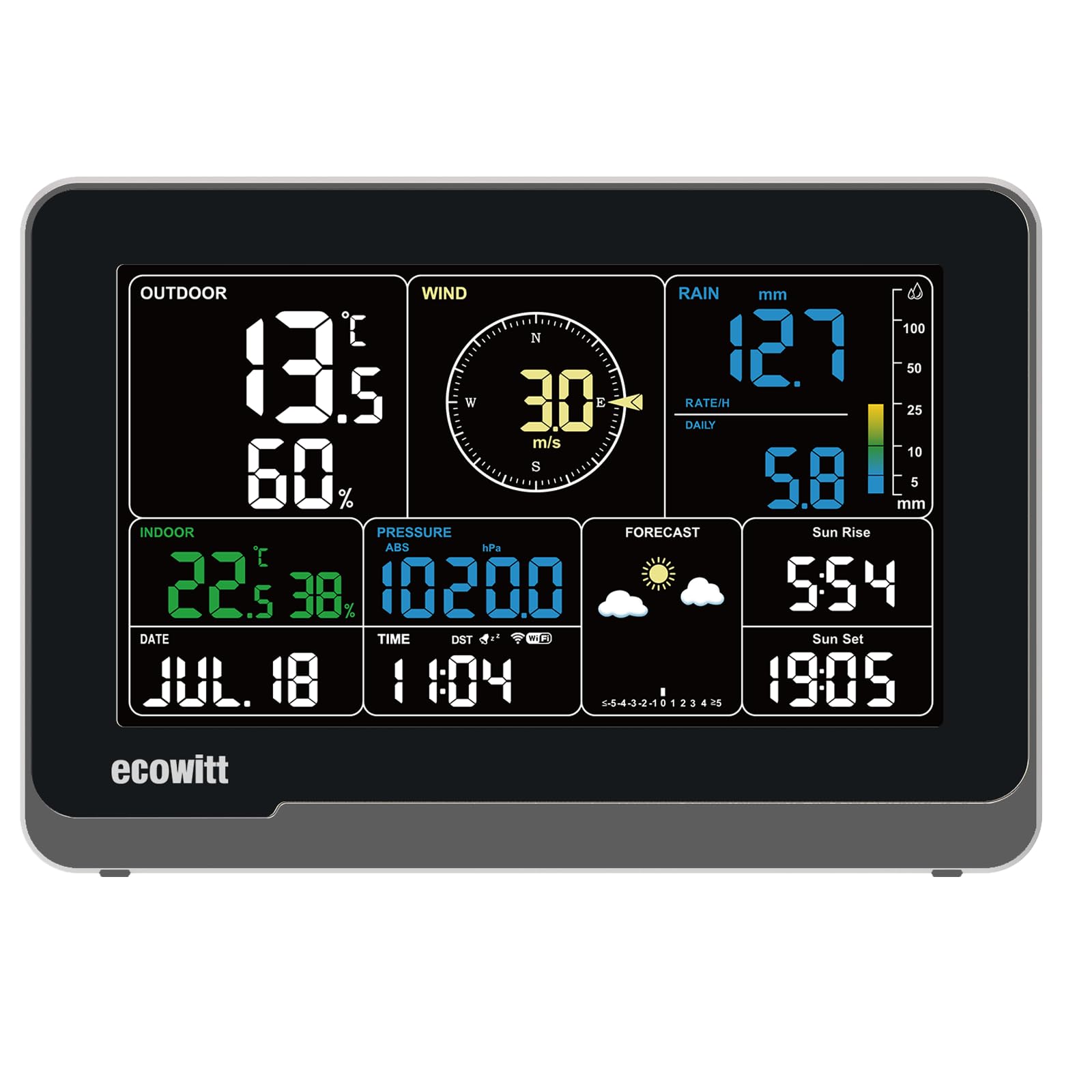 ECOWITT WS3900_C Consola para estación meteorológica, pantalla a color LCD Wifi de 7,5 pulgadas para uso doméstico, sensores internos 3 en 1 incorporados, control inteligente de conexión IOT