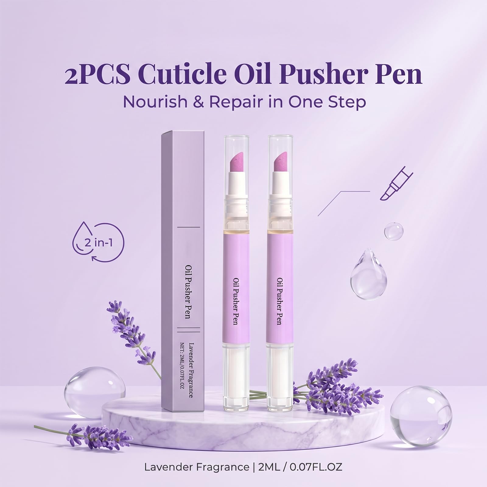 Penna Olio Cuticole 2 in 1 con Punta in Ceramica, Spingi Cuticole e Olio Cuticole Unghie, Cuticle Remover per Cuticole Secche e Danneggiate, Trattamento Idratante per Unghie (2 Pezzi)