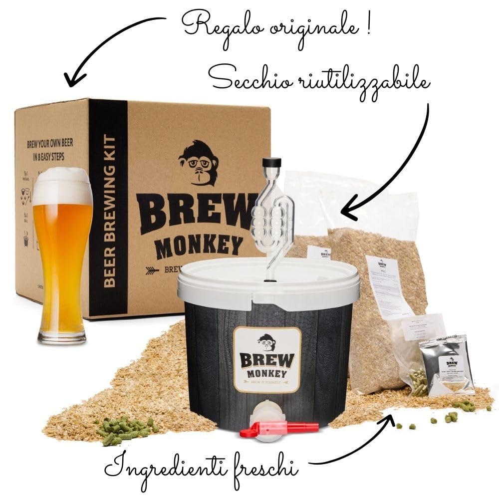 Brew Monkey® Kit Per Fare La Birra Bianca | Kit Base 5 L | 5,7% VOL. | Kit Per La Produzione Di Birra | Idee Regalo Uomo | Kit Birra | Regali Uomo Originali | Regalo Natale