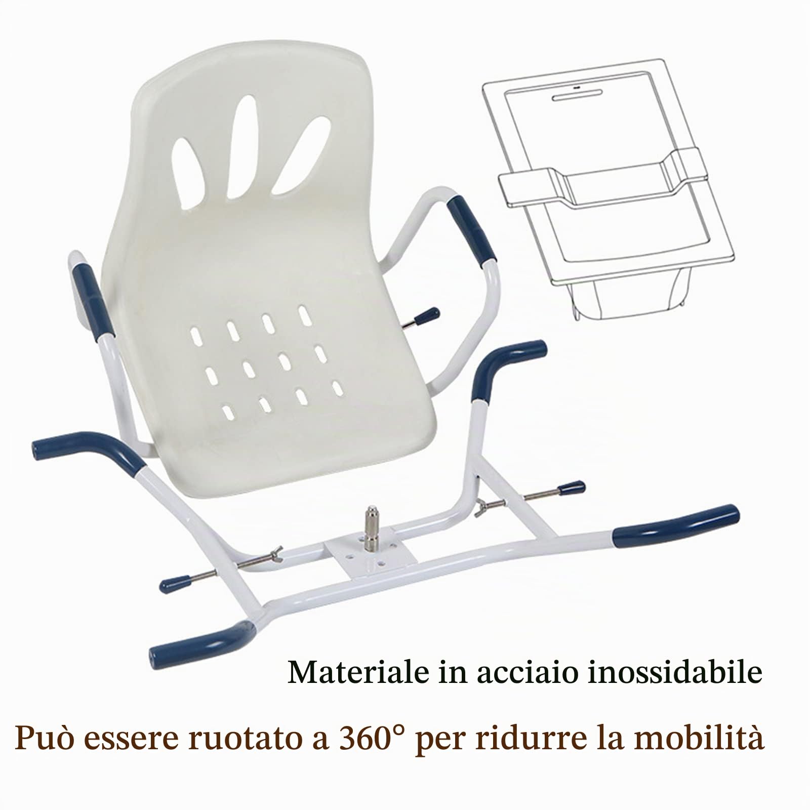 Sgabello Doccia Girevole 360°, Sedile da Vasca per Anziani con Foro Igienico, Sgabello Bagno per Disabili con Pedale e Braccioli, Il Miglior Regalo per Gli Anziani