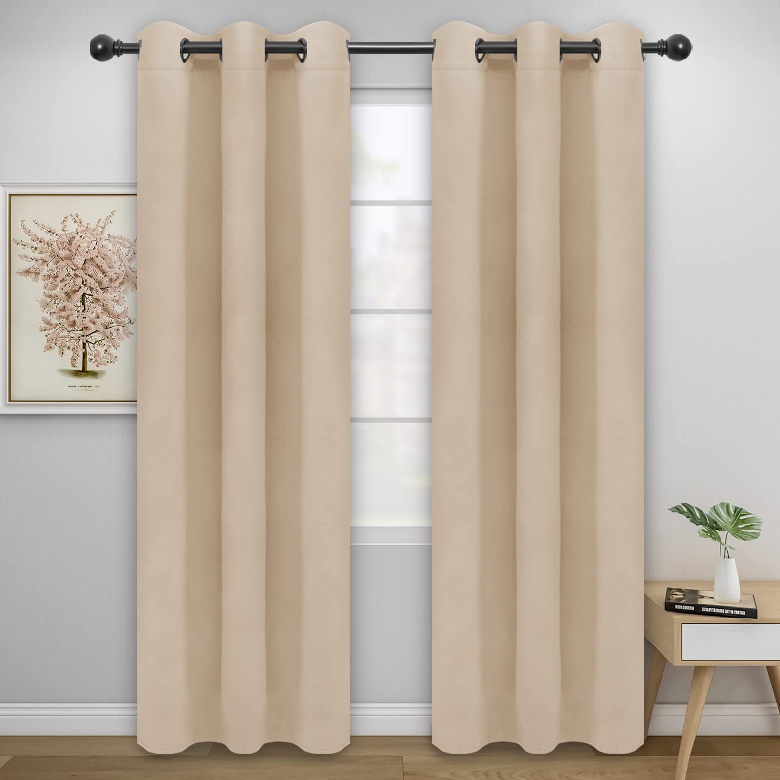 Easy-Going Blackout Curtains for Bedroom, Solid Thermal Insulated Grommet and Noise Reduction Window Drapes, Room Darkening Curtains for Living Room, 2 Panels (42x95 in, Beige) — image 1