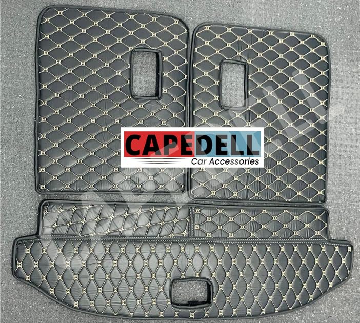 Image of CAPEDELL Premium 7D Boot /Trunk Mats Compatible for Tata Safari Decor 2011||Luxury Leather Double Layered mats||Set of 3Pcs||100% Waterproof and Washable (Black with Black)