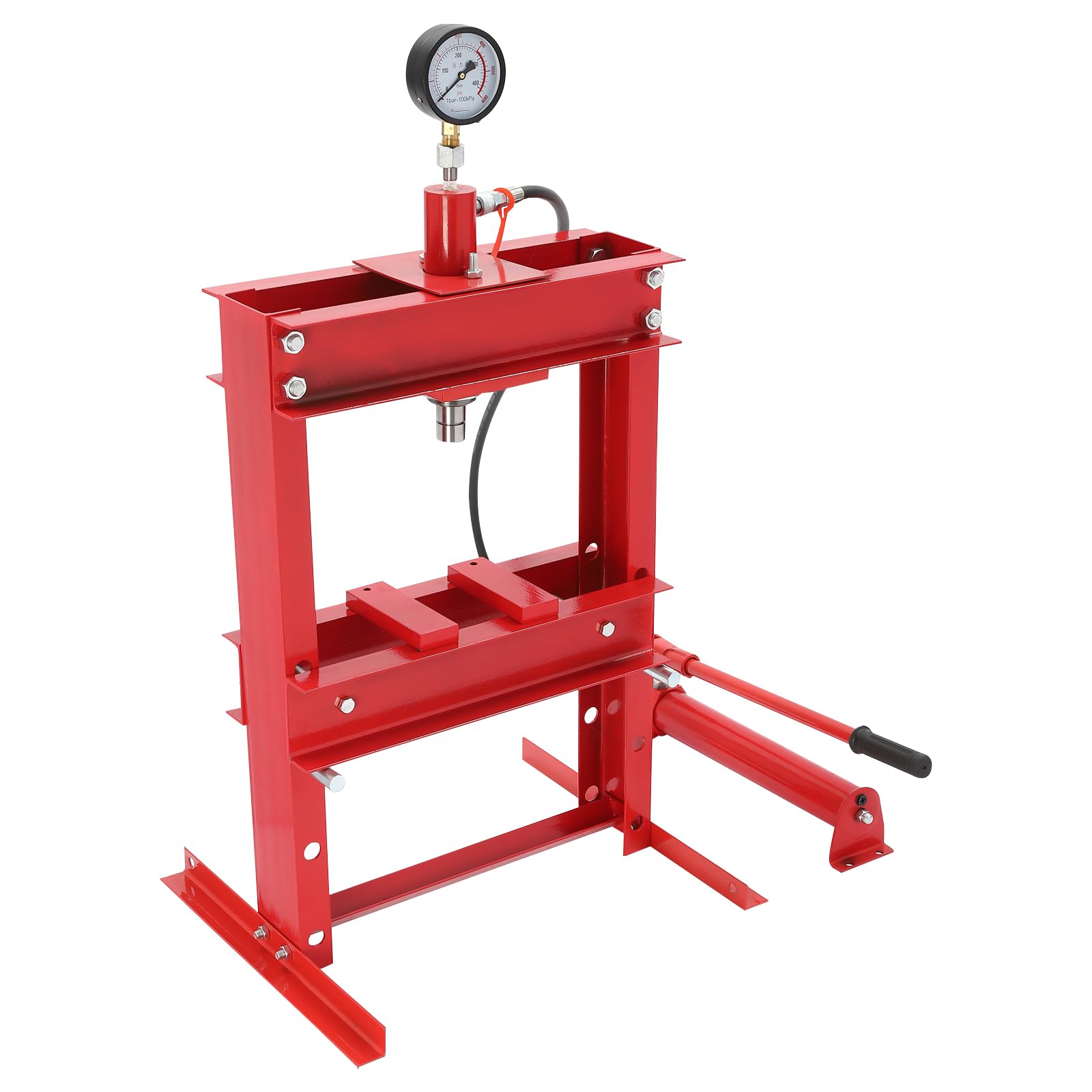 10 Ton H-Frame Hydraulic Shop Press, Heavy Duty Hydraulic Benchtop Press with Pressure Gauge, Height Adjustable Working Table for Mechanical Workshops, Garages, Basements
