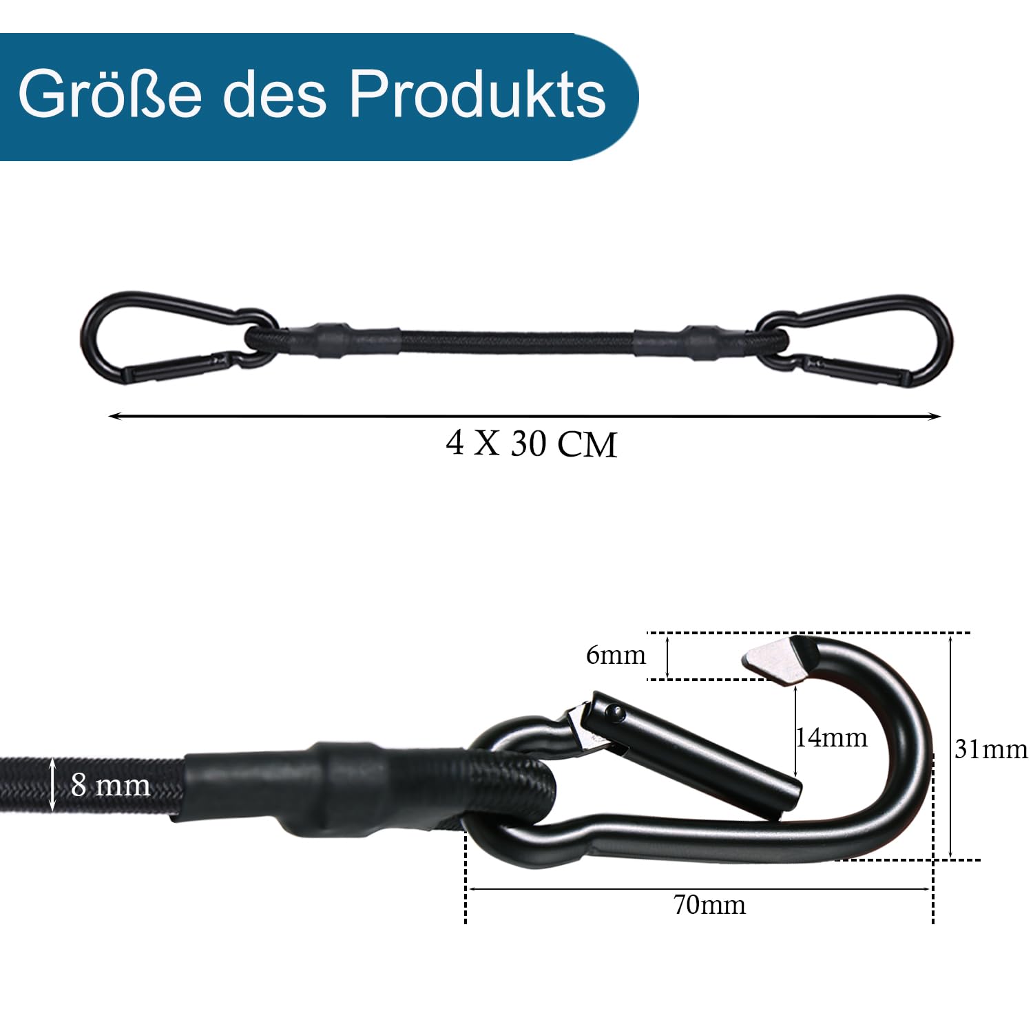 6X Tendeurs Elastique Avec Mousqueton 30CM Corde Elastique Avec Crochets Attache Bache Tendeur Voile Ombrage 100 Latex Pour Vo