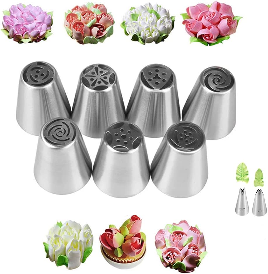 Inovey 5 Pcs Set Rose Petal Icing Piping Nozzles Metal Cream
