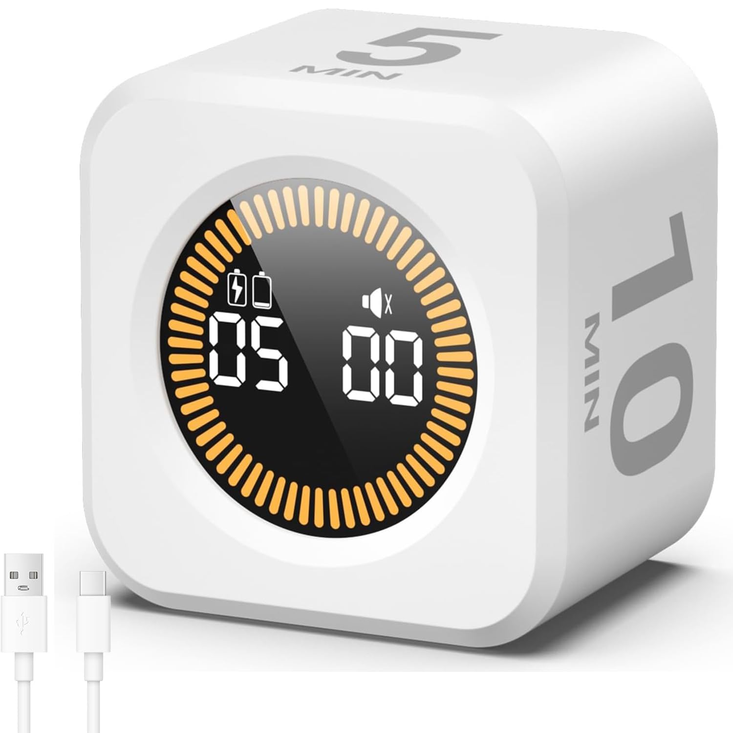 ポモドーロタイマー 5/10/25/50分 プリセット付き 視覚キューブ型タイマー 重力センサー搭載 無音モード 勉強・仕事・キッチン・ADHD対応 デスク用 学習タイマー (白)