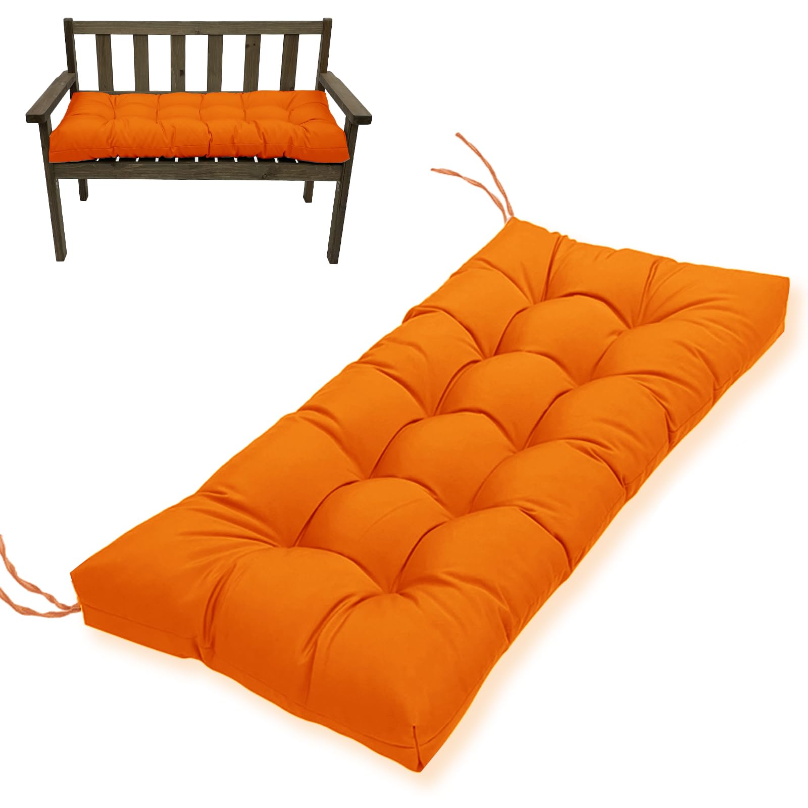 MTMR Outdoor Bench Cushion, Waterproof Wicker Chair Cushion, Thick Outdoor Replacement Seat Pad for Porch Lawn Indoor Swing Couch Sofa Loveseat, Patio Furniture Cushions, 44x19 Inch, Orange-image-25