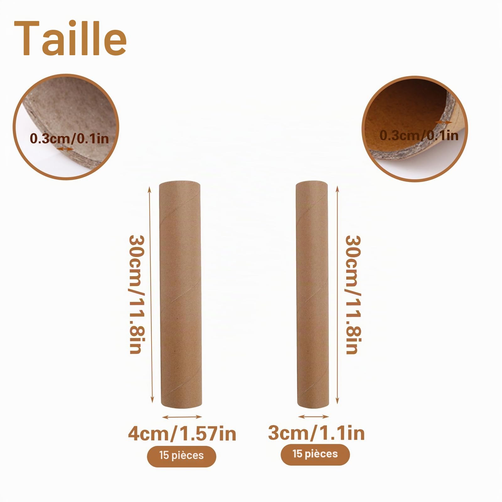 30 Pièces Tube en Carton Papier Kraft 30x4cm et 30x3cm Rouleau en Carton pour Enfants, Bricolage, Projets Créatifs Faits à La Main