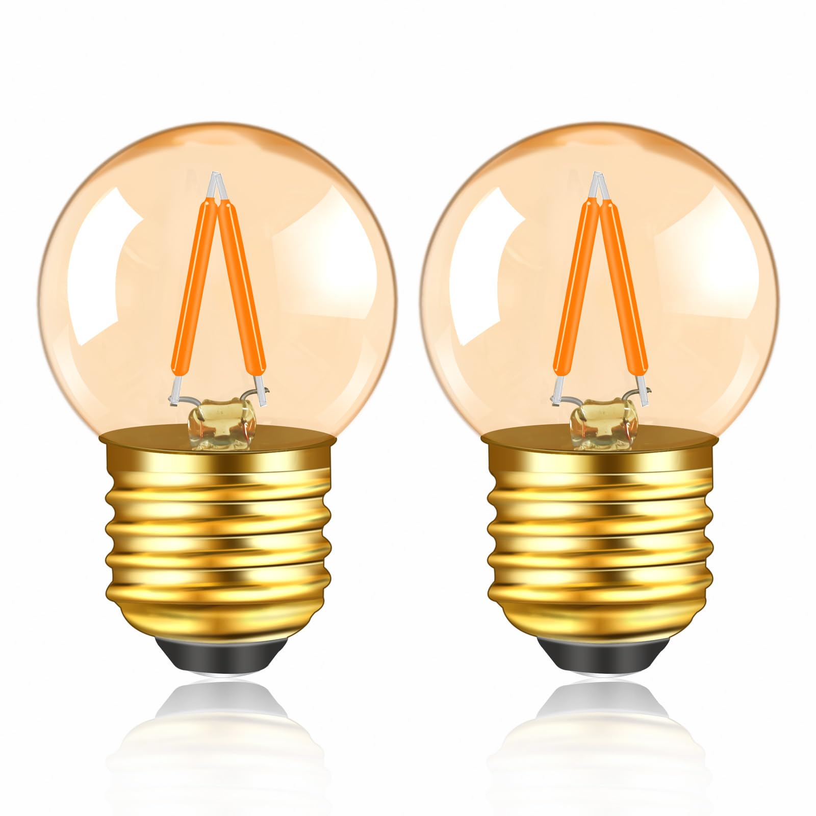Caldarax 2 Stück E27 LED Warmweiss 1W Edison Vintage Bernstein Leuchtmittel Ersetzt 10W Glühlampe, 220V Warmweiß 2200K Kleine Globe G40 E27 Filament Dekorative Glühbirne, Nicht Dimmbar