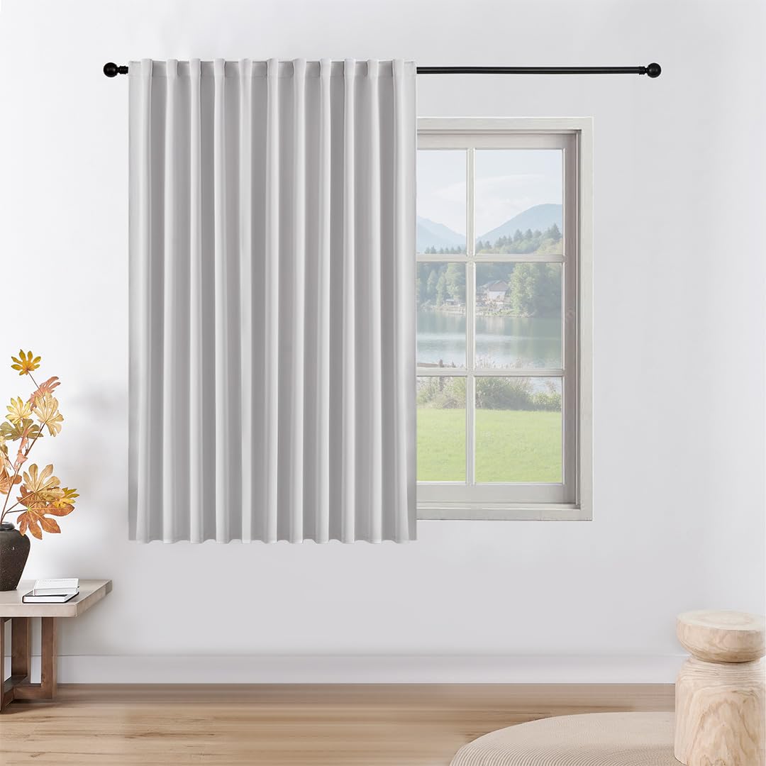 Joydeco Cortinas 1 Pieza Opacas Blackout Antiruido Dormitorio Salon Modernas Cortina Separador de Ambientes Acustica Cocina Blanco Grisáceo OEKO-TEX STANDARD 100