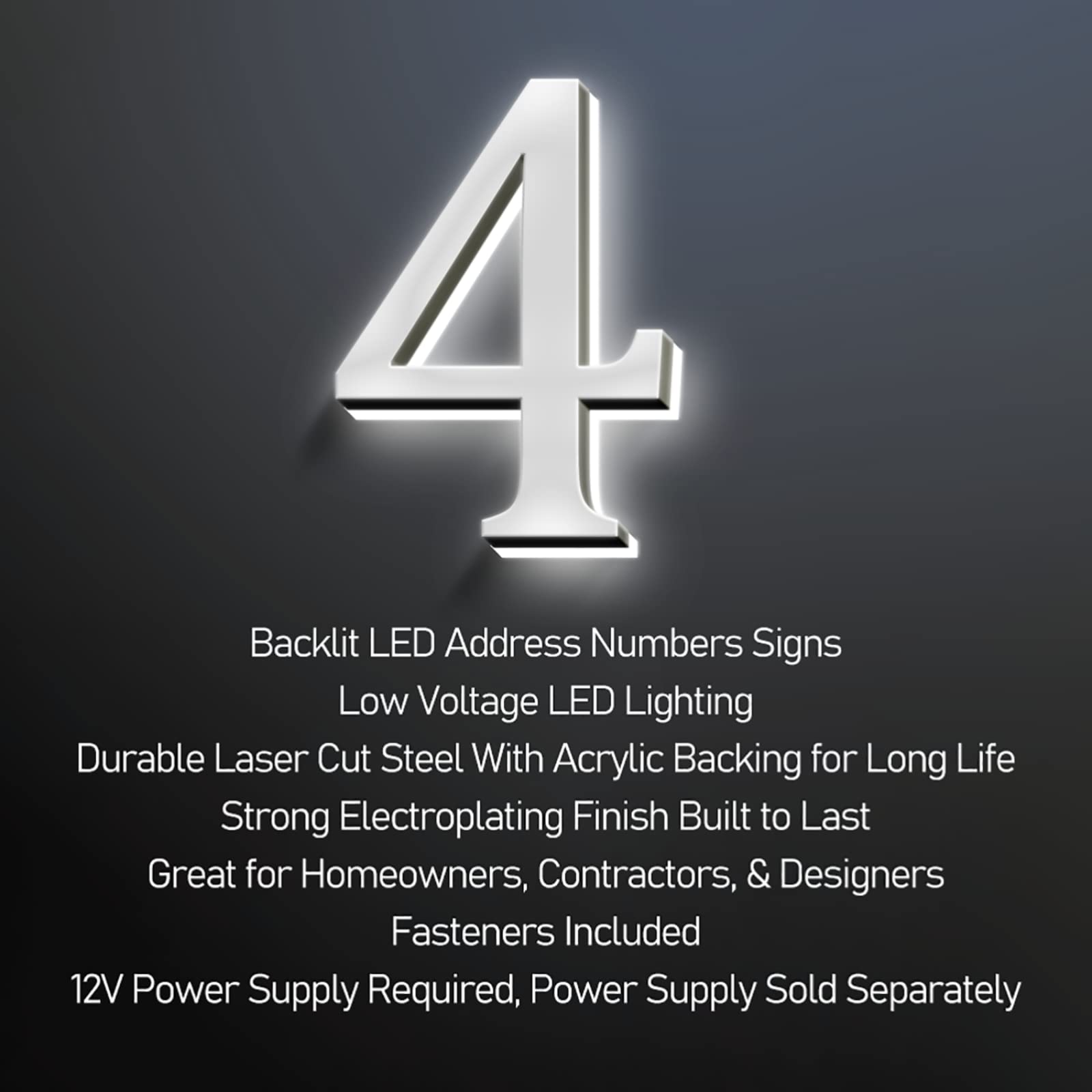 Números De Dirección De Casa Número De Dirección De Casa LED Iluminado 16" Acero Inoxidable Pulido A Mano Para Carteles Dirección Casa Números Casa Iluminados Para Exteriores