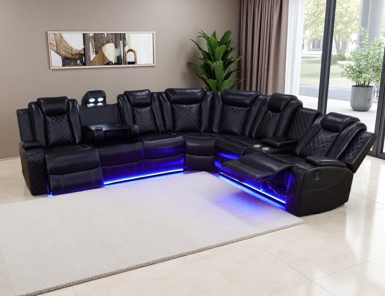 Anthato Black Leather Power Sectional