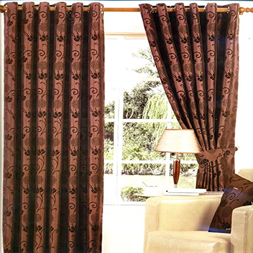 Bluemoon Bedding LUXURY NEW DAMASK FLOCKED EYELET CURTAINS FULLY LINED INC TIE BACKS (66" X 72)