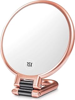 Magnifying Makeup Mirror, 1X 15X Double Sided Handheld Mirror with Magnification, 360 Degree Rotation Travel Mirror