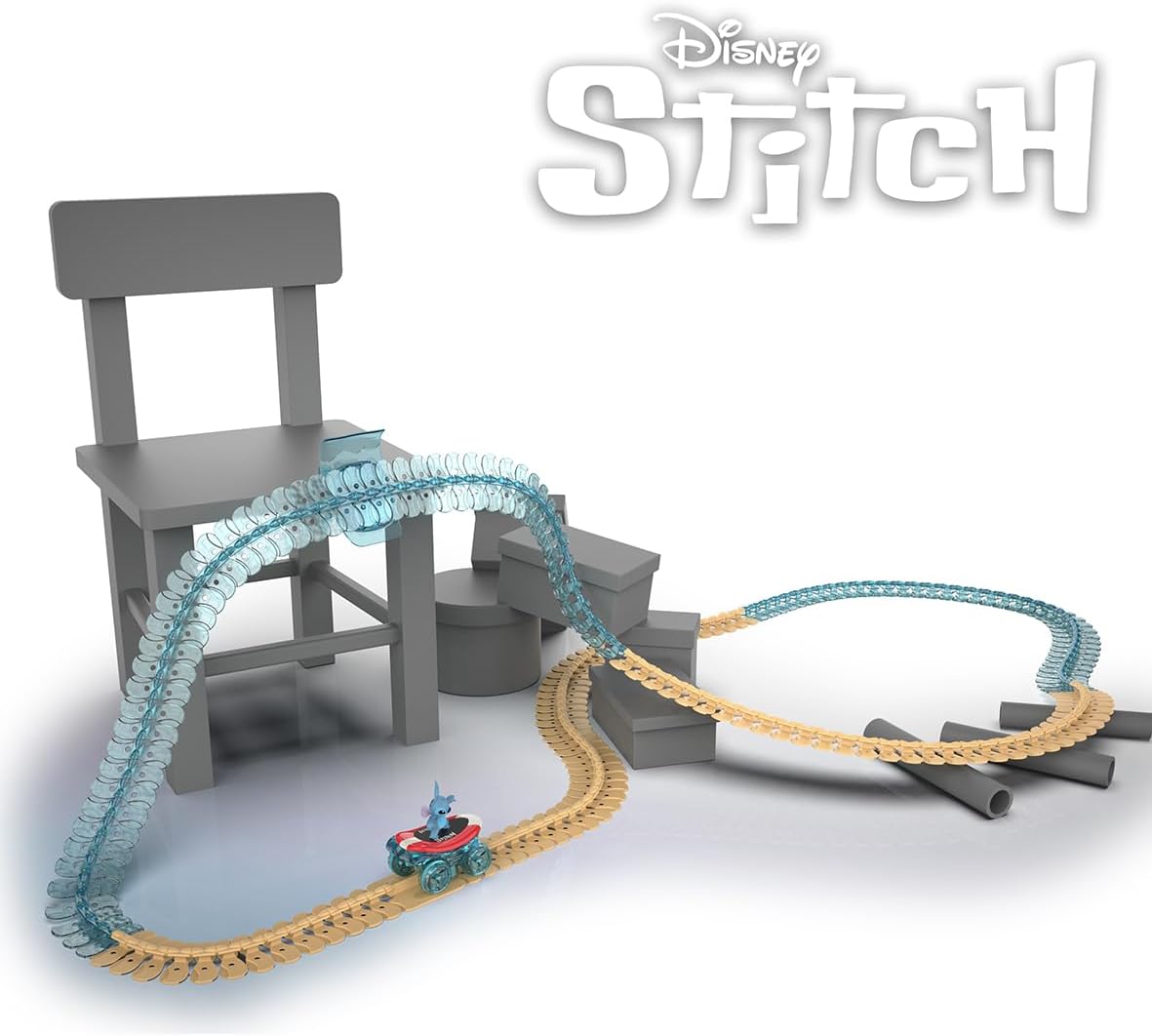 Smoby - Stitch - FleXtreme - 4m 40m Car Circuit - 184 Flexible and Modular Tracks + 1 Stitch Vehicle Light Effects - Batteries Included - Suitable for Ages 4+