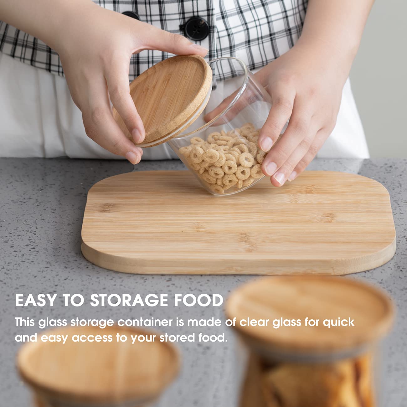 Glass Jars with Bamboo Lids, Glass Food Storage Jars with Wood Lids for