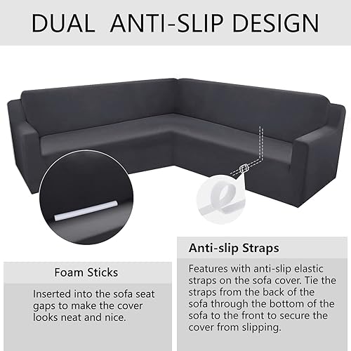 Miniatura 4 de Arfntevss Juego de fundas de sofá seccionales en forma de L súper suaves y elásticas en forma de U para perros repelente al agua antideslizante
