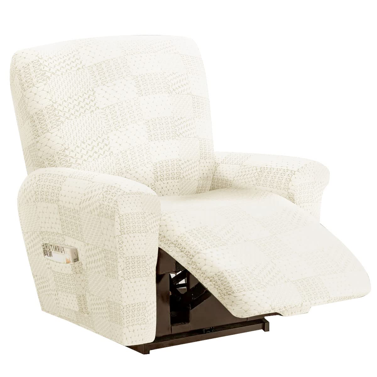 YOPOIY Copripoltrona Relax Reclinabile 4 pezzi elasticizzati Fodera poltrona 1 posto Coprisedile Poltrona Protettore aderente morbido con fondo elastico Ultimo motivo jacquard -Beige