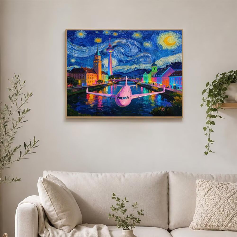 5D Diamond Painting Avion Peinture Diamant Adulte 80x50cm 7-0978V | DIY Loisirs Créatifs Adultes Diamant Perle Broderie, 5D Cristal Rond Point de Croix pour Home Wall Decor, Cadeau Femme