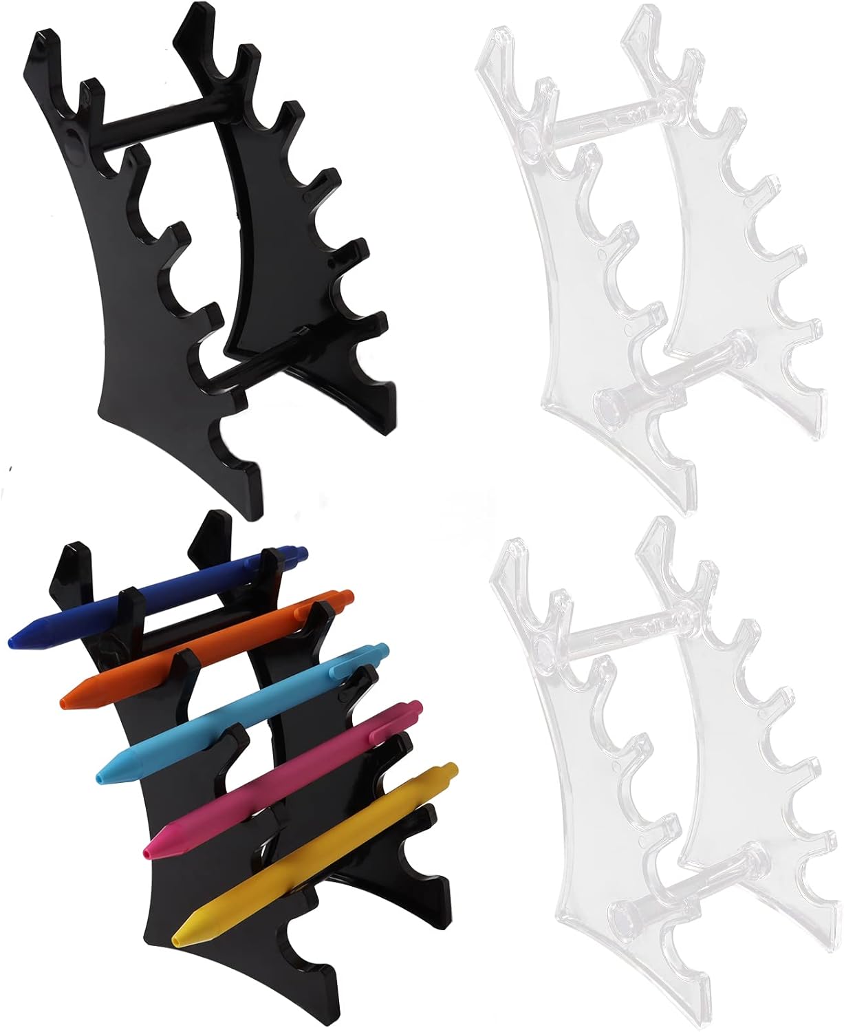 SANRUI 2 Tier Acrylic Pen Holder Display Stand, Fountain Pen Pencil Makeup Brush Rack, Ballpoint Pen Showholder, Paintbrush Drying Rack Organizer Desk