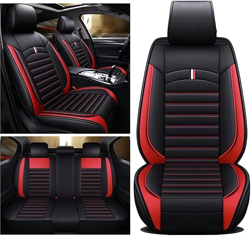 Maimeilong Luxury Leather Car Seat Covers Fit for Sandero Stepway Waterproof and Wearable Car Seat Protector Compatible with Airbag Black Red