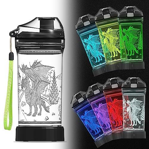 Bouteille d'eau en Tritan sans BPA avec effet veilleuse dragon 3D