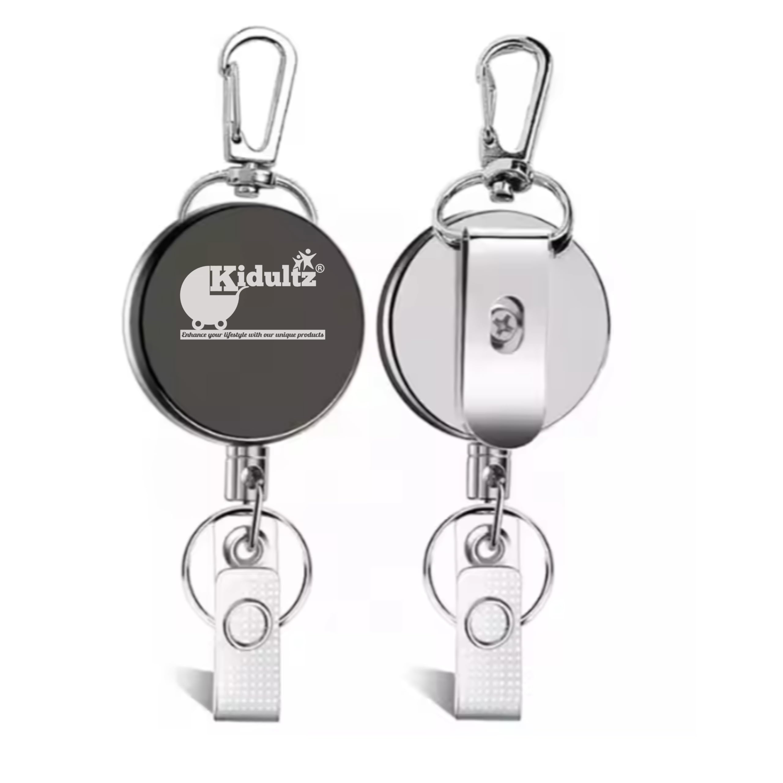 Metal I'd Card Retractable Silver and Black Yoyo for Professionals, Students - Steel Unbreakable Wire - Long Lasting id Badge Reel(Pack of 2)