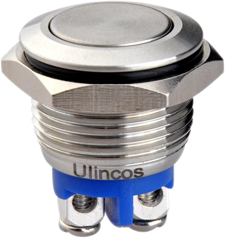 Ulincos Momentary Push Button Switch U16A1 1NO SPST Silver Stainless Steel Shell Suitable for 16mm Mounting Hole