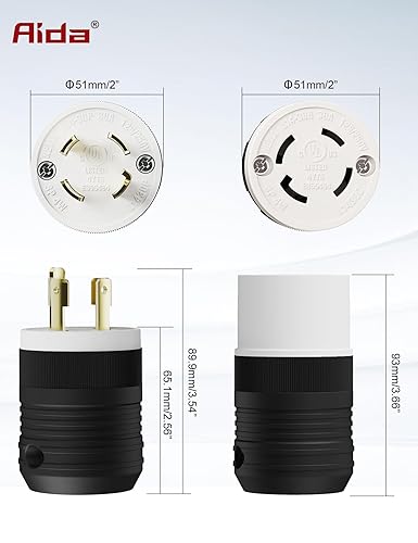 Miniatura 5 de AIDA 30 amperios, 125250 voltios, 3 polos, 4 cables de conexión a tierra de alta resistencia, conector de bloqueo de generador giratorio, NEMA