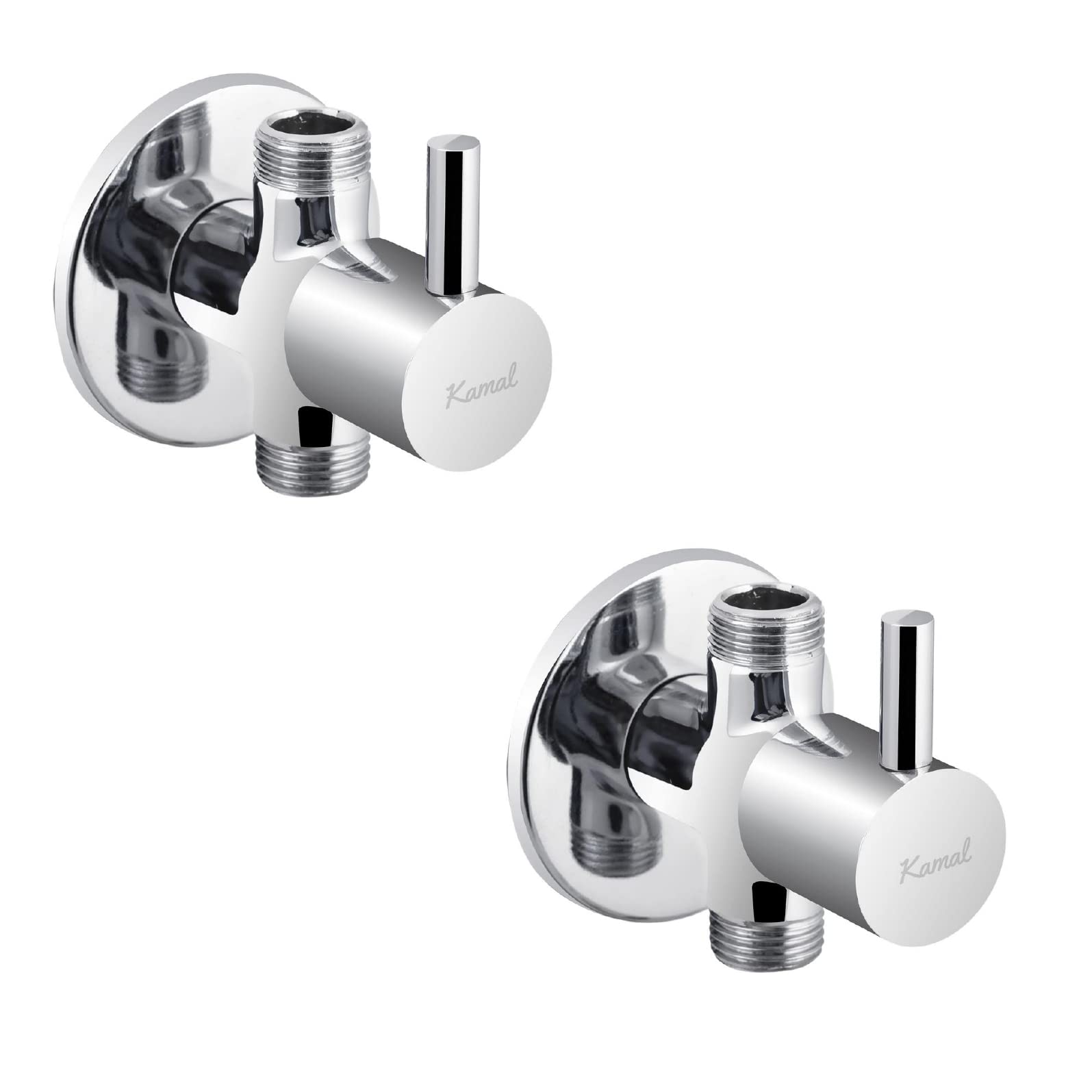 Kamal Brass 2-in-1 Angle Valve Cock with Wall Flange | Quarter Turn Heavy Fitting Chrome Finish | for Pipe Connection for Bathroom/Kitchen - Silver (Pack of 2) (B07571DRMN) Amazon Price History, Amazon Price Tracker