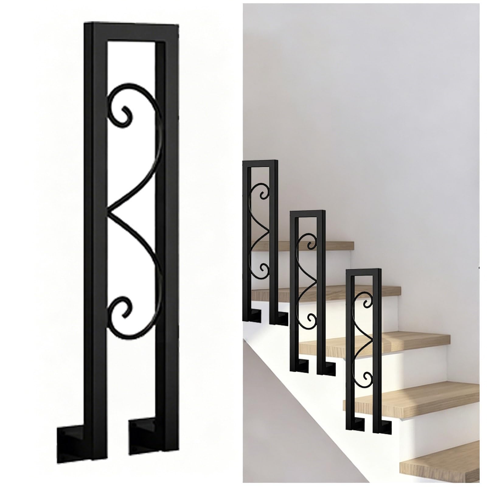 U-Shaped Stair Rail, Handrails for Outdoor Steps, Galvanized Iron Hand Rails for Loft Villa Porch Deck Entrance, Non-Slip Industrial Handrail Guardrail(95cm(2.1ft))