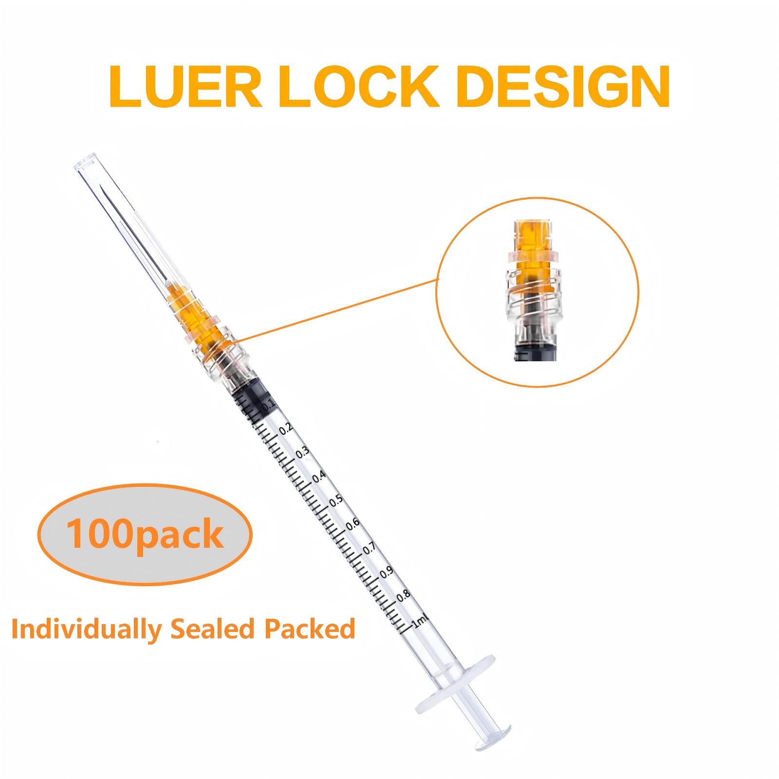 100 Pack Disposable 1mL Syringe 25G 1 inch for Scientific Lab Individually Wrapped — Amazon image 3