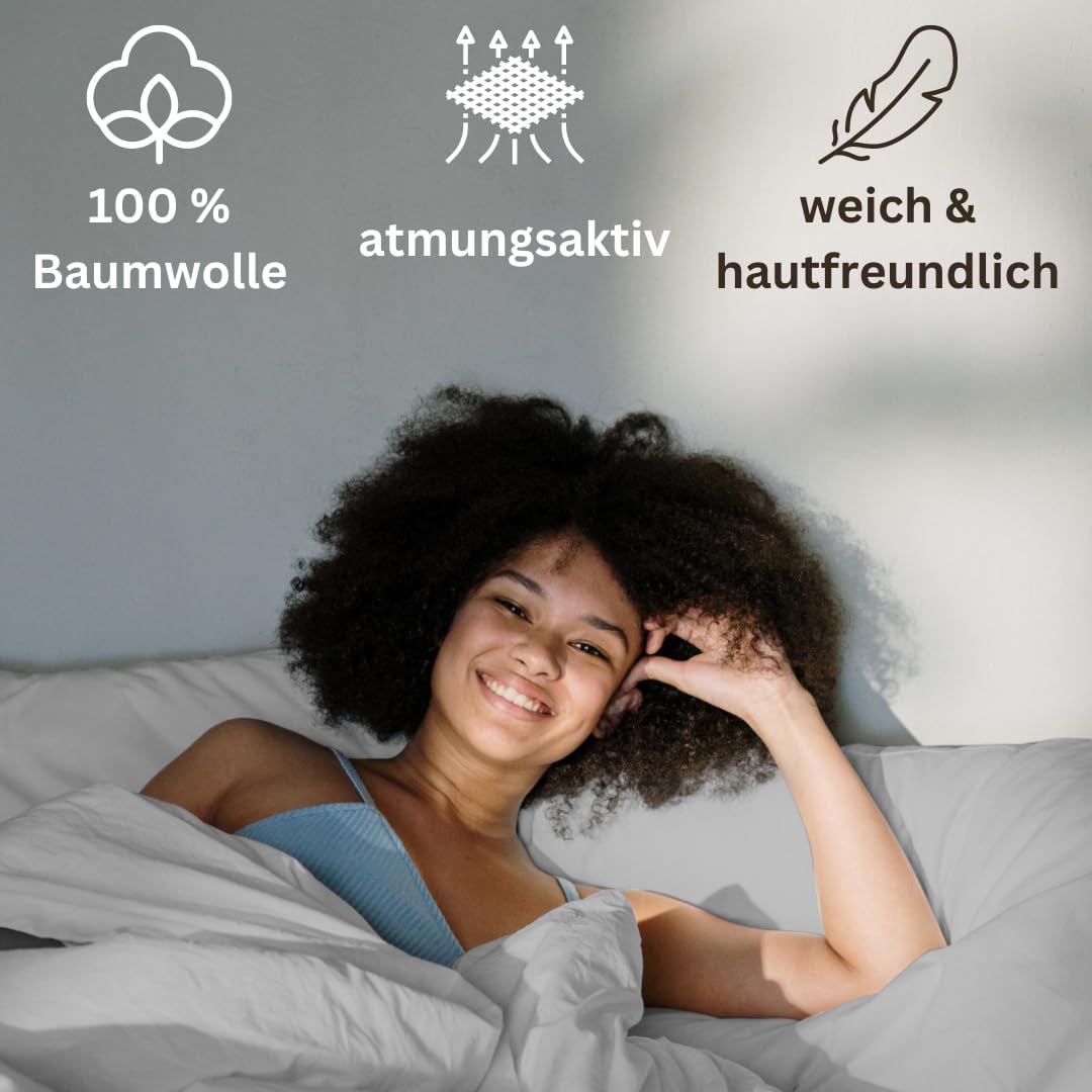 Homesty Premium Bettwäsche 200x200 cm + 2 Kissenbezüge 80x80 cm – 100% Baumwolle Bettbezug Set 3 Teilig Öko Tex mit YKK Reißverschluss Grau weich & atmungsaktiv