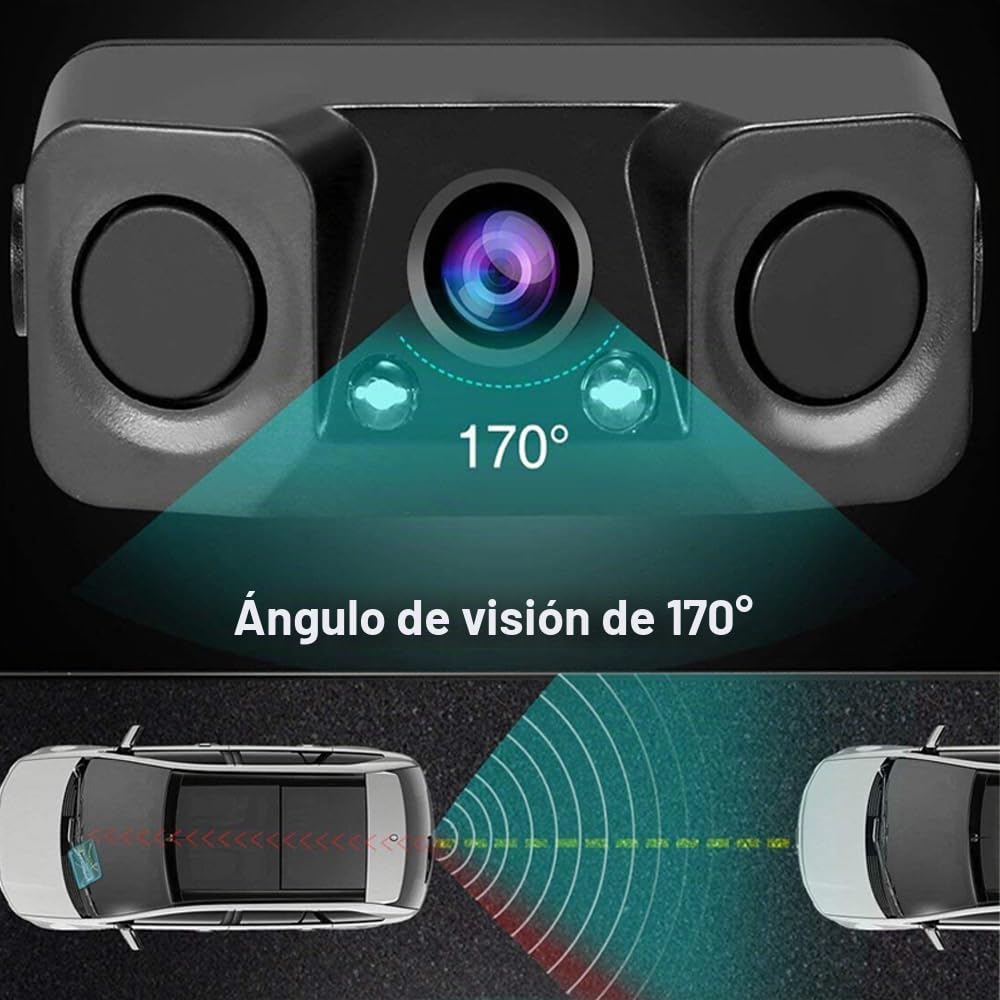 Baceyong Monitor de espejo retrovisor para coche, pantalla LCD de 4,3 pulgadas + cámara de marcha atrás con sensor de radar de estacionamiento de 170°, cámara de visión trasera + monitor de espejo