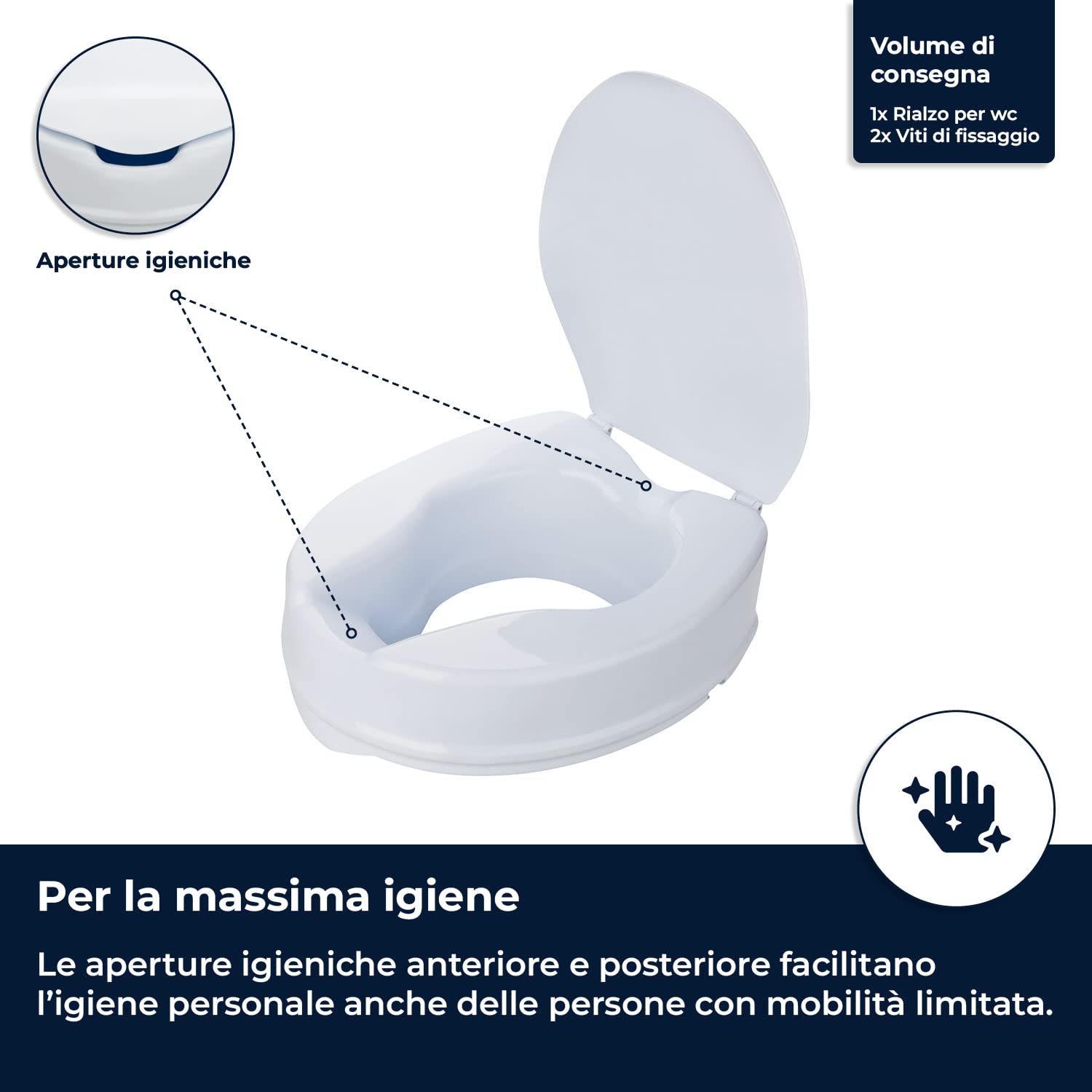 flexilife - rialzo water per anziani - universale - ausilio wc con coperchio - per disabili (15 cm)